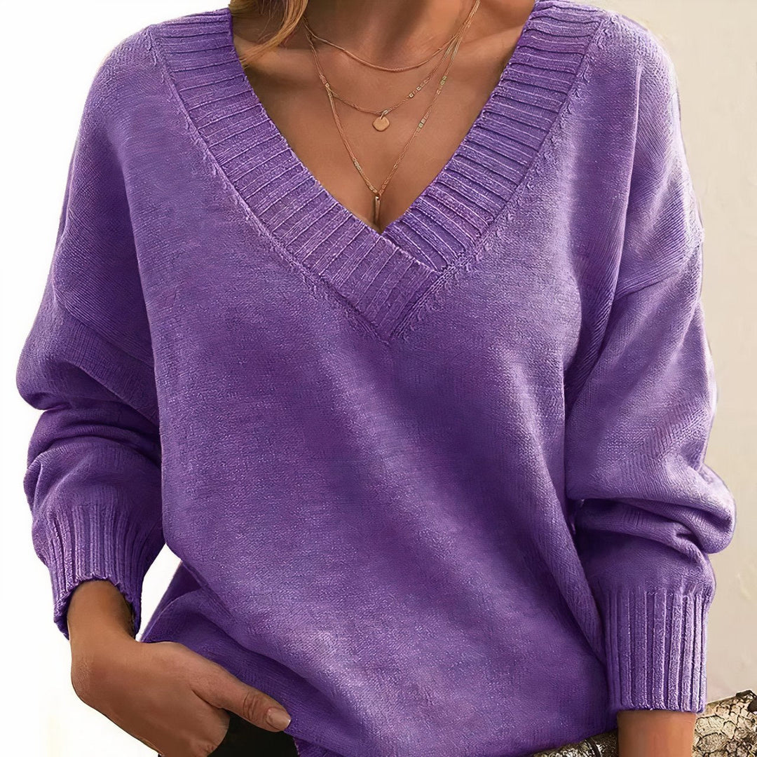 Cashmere Blend V-Neckline Ribbed Cuff Detail Sweater