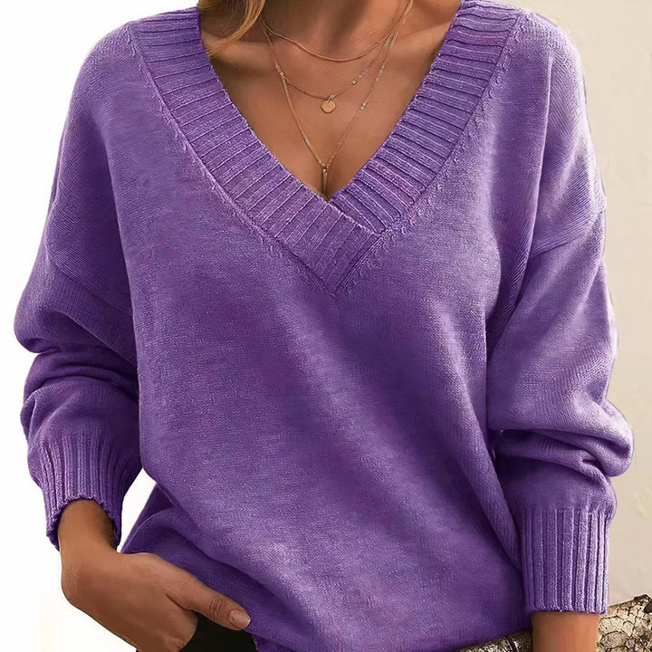 Cashmere Blend V-Neckline Ribbed Cuff Detail Sweater