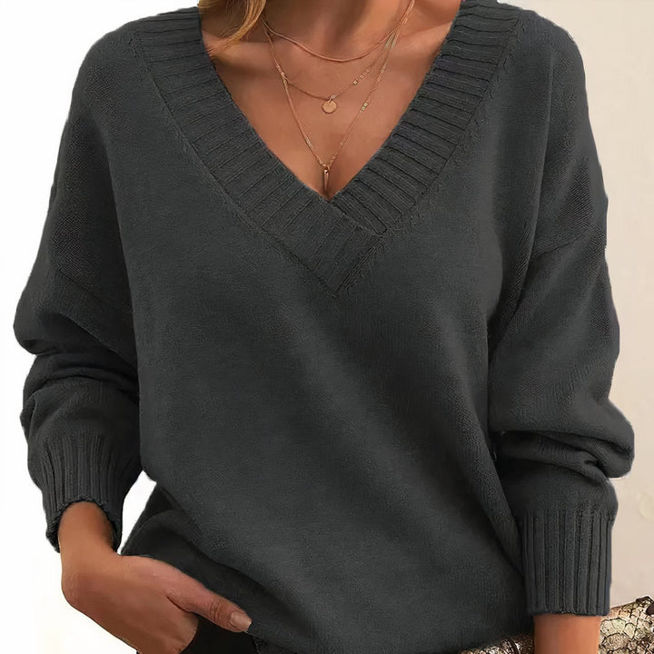 Cashmere Blend V-Neckline Ribbed Cuff Detail Sweater