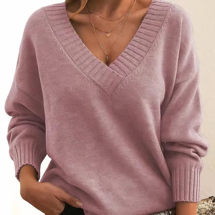 Cashmere Blend V-Neckline Ribbed Cuff Detail Sweater