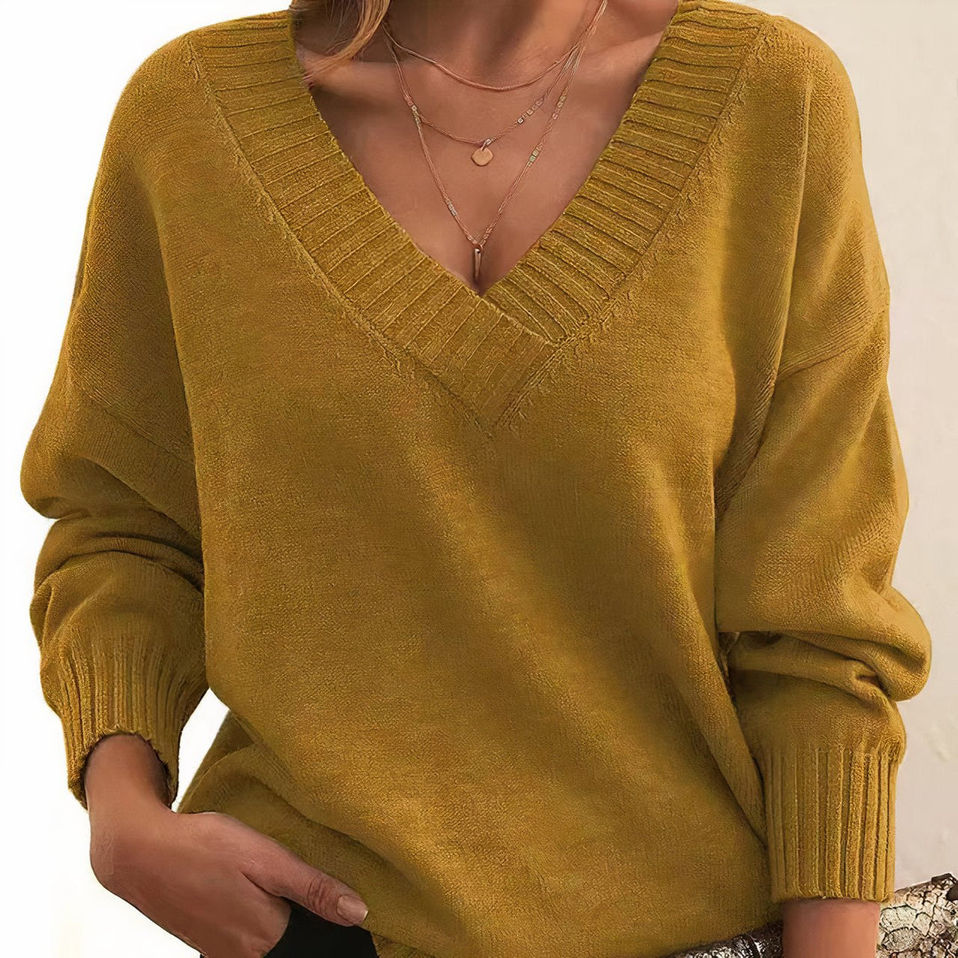 Cashmere Blend V-Neckline Ribbed Cuff Detail Sweater