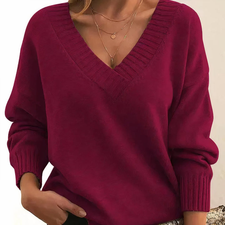 Cashmere Blend V-Neckline Ribbed Cuff Detail Sweater